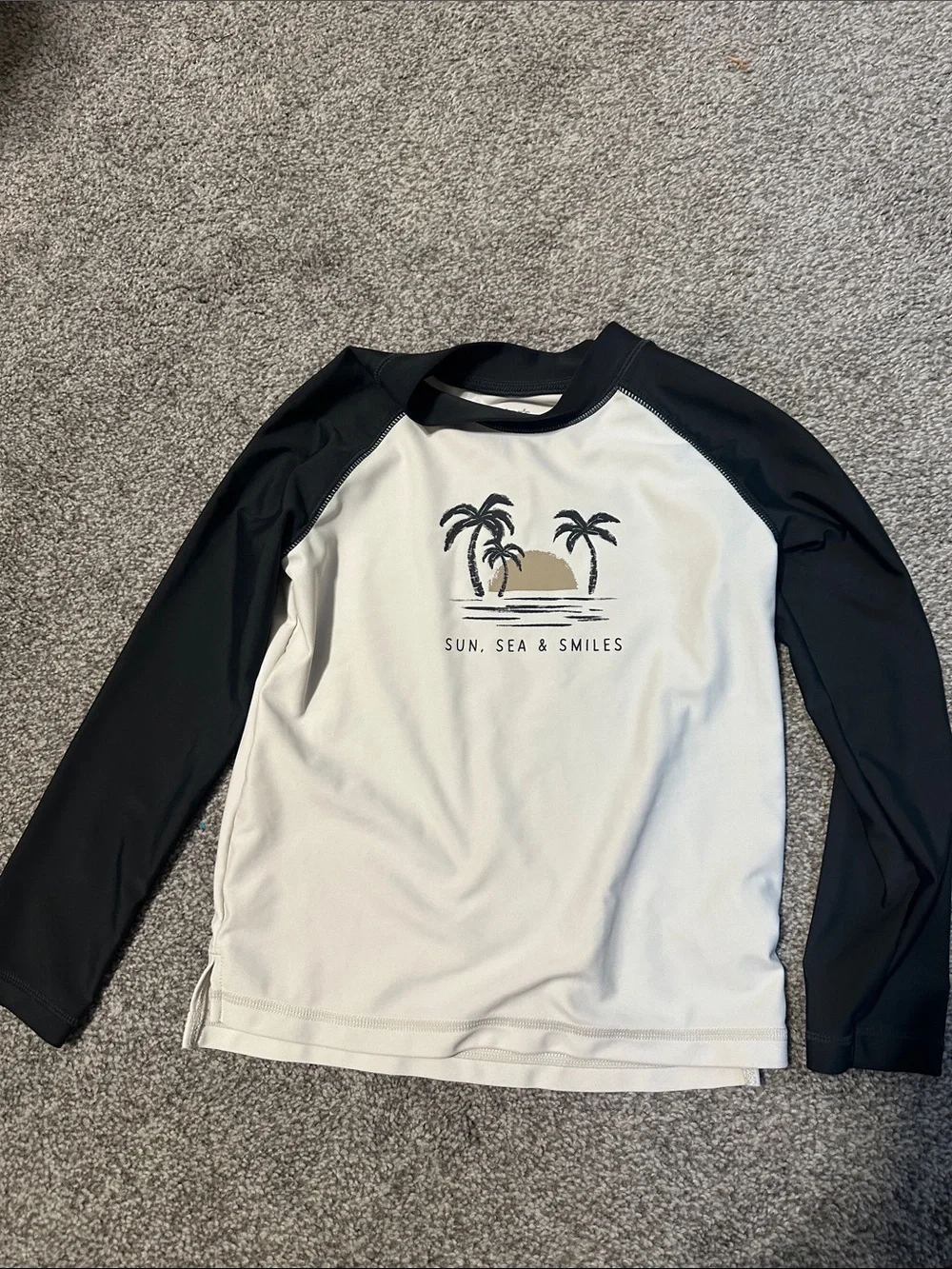 Carter’s Kids Rash Guard & Swim Trunks Set — Black and Cream Palm Print